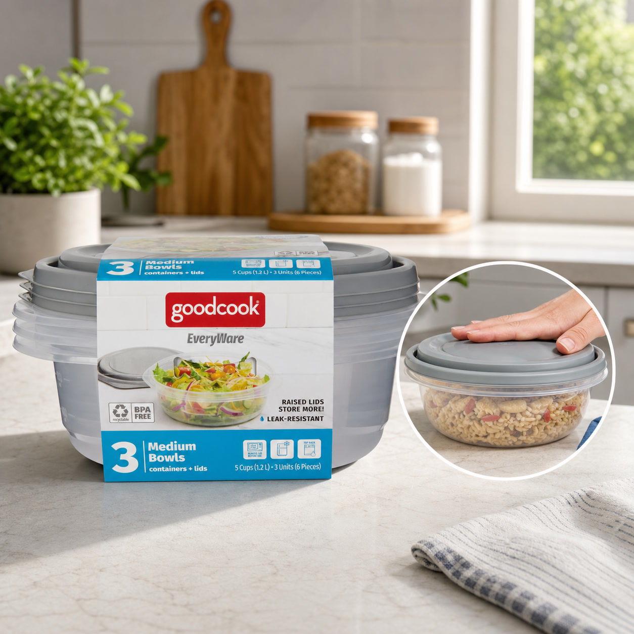 Food Storage Time - 6개입 원형 5컵 음식 보관 용기(뚜껑