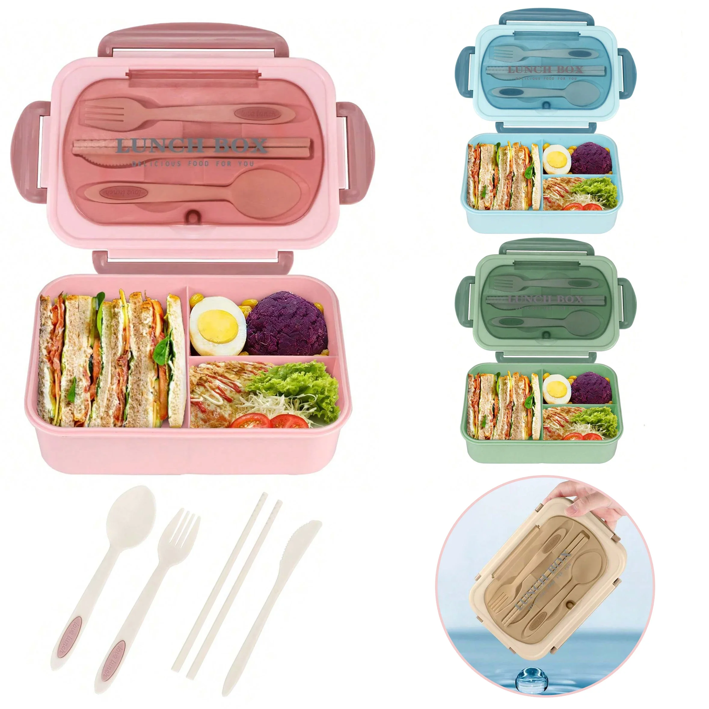 Food Storage Safety - 성인용 3칸 도시락통, 남녀공용 휴대용 도시락,