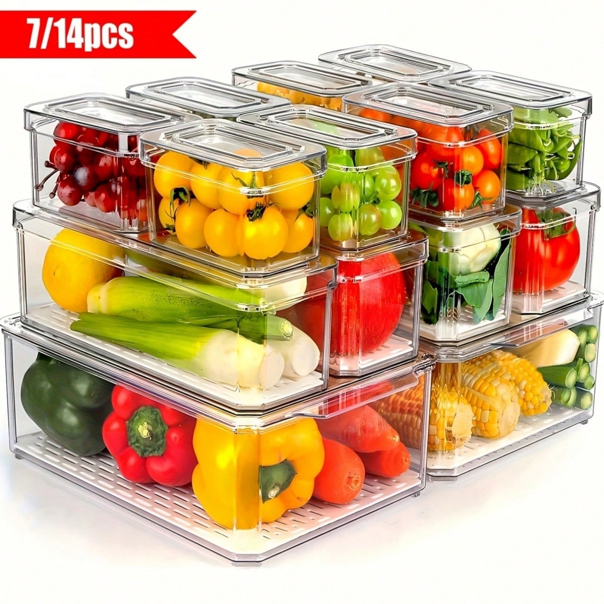 7/14팩 적층형 냉장고 정리함(뚜껑 포함), 과일,  - Food Storage Bins 리뷰 및 가격
