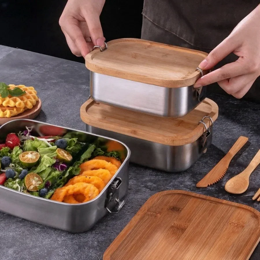 새로운 304 스테인리스 스틸 대나무 뚜껑 도시락, 일 - Food Storage Time 리뷰 및 가격