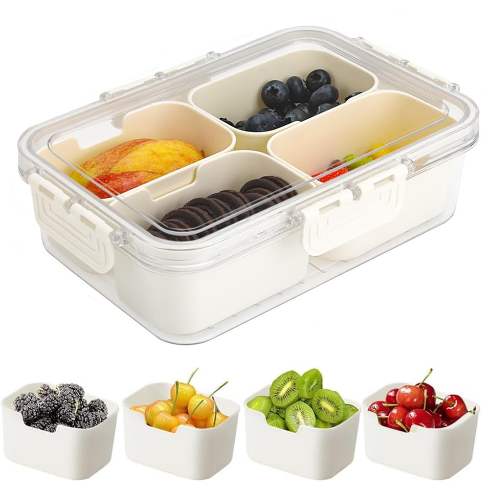휴대용 식품 보관함, 스낵 보관함, 뚜껑이 있는 4칸, - Food Storage Time 리뷰 및 가격