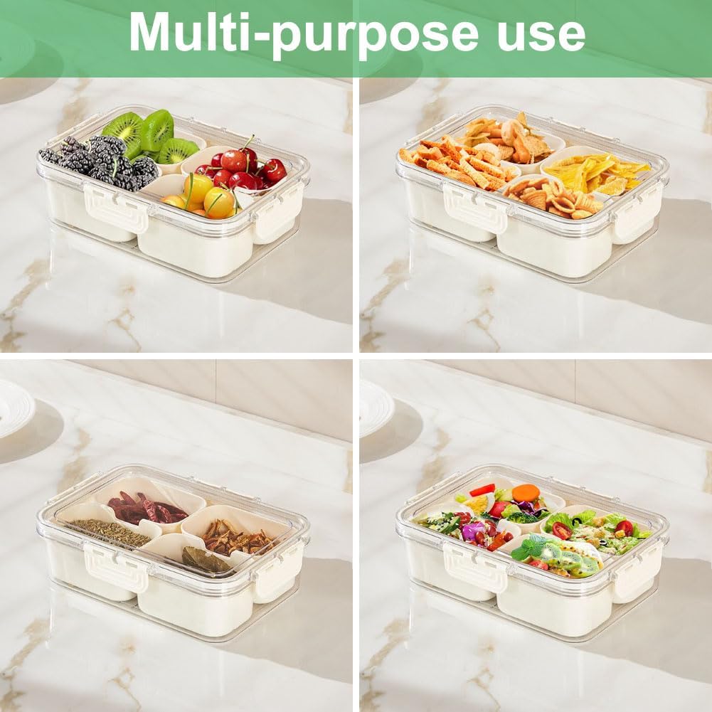 휴대용 식품 보관함, 스낵 보관함, 뚜껑이 있는 4칸, - Food Storage Time 리뷰 및 가격