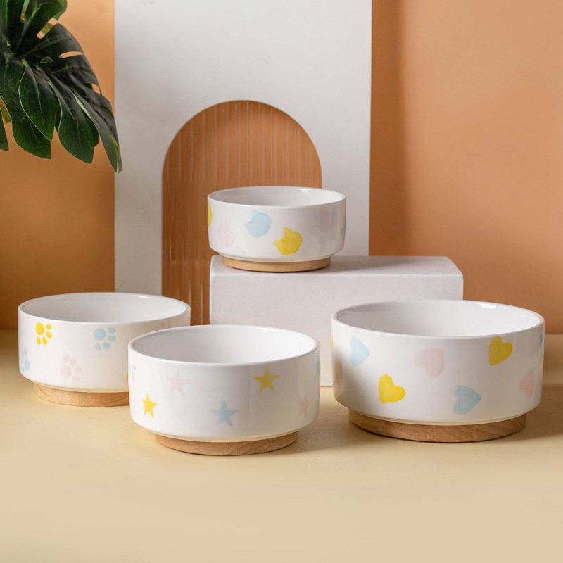나무 매트가있는 도자기 개 그릇 넓은 입 먹이 그릇 고 - Food Storage Safety 리뷰 및 가격