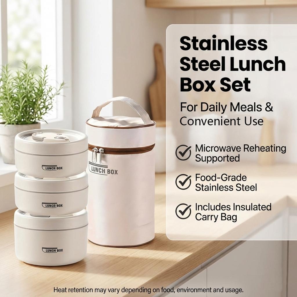 휴대용 3피스 스테인리스 스틸 도시락 세트, 보온 가방 - Food Storage Bags Reusable 리뷰 및 가격