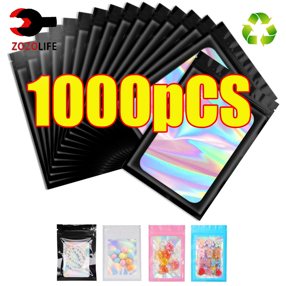 10-1000Pcs 홀로그램 지플락 가방 매니큐어 속눈 - Food Storage Zip Bags 리뷰 및 가격