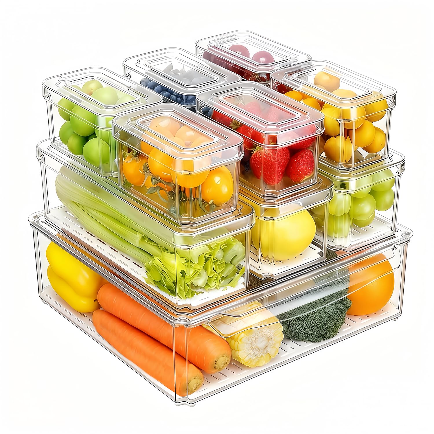14개입 냉장고 정리함, 뚜껑이 있는 쌓을 수 있는 냉 - Food Storage Bins 리뷰 및 가격
